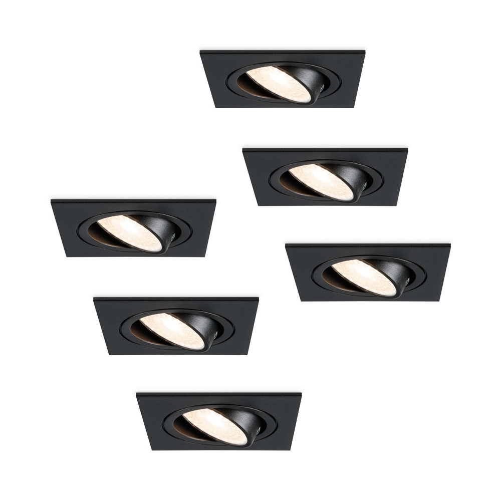 6x Mallorca LED Spots Square - 4W 345lm - 4000K - Tiltable - Black