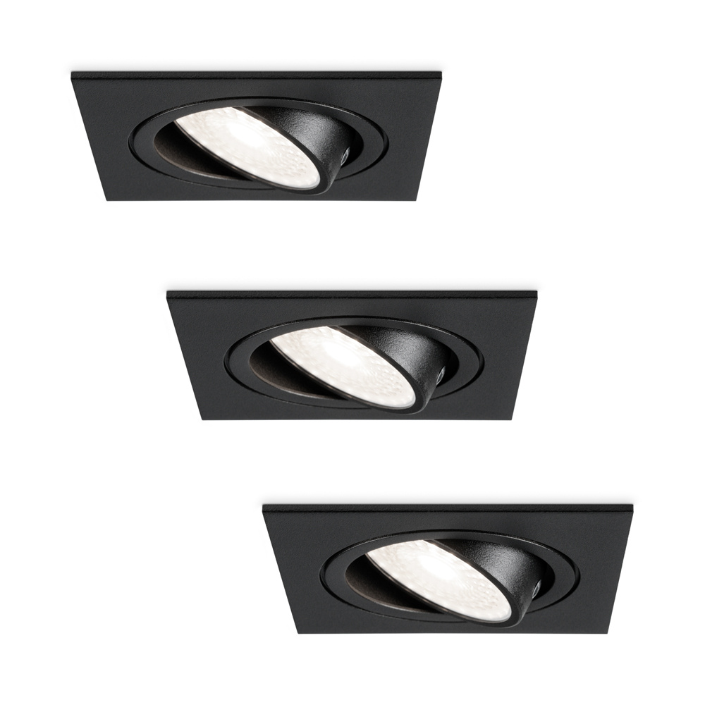 3x Mallorca LED Einbaustrahler Eckig - 4W 345 Lumen - 6500K - Schwenkbar - Schwarz