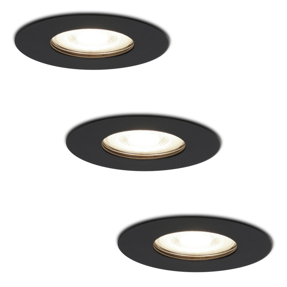 3x Bari LED Einbaustrahler - 4W 345lm - 4000K - GU10 - Rund - IP65 - Schwarz