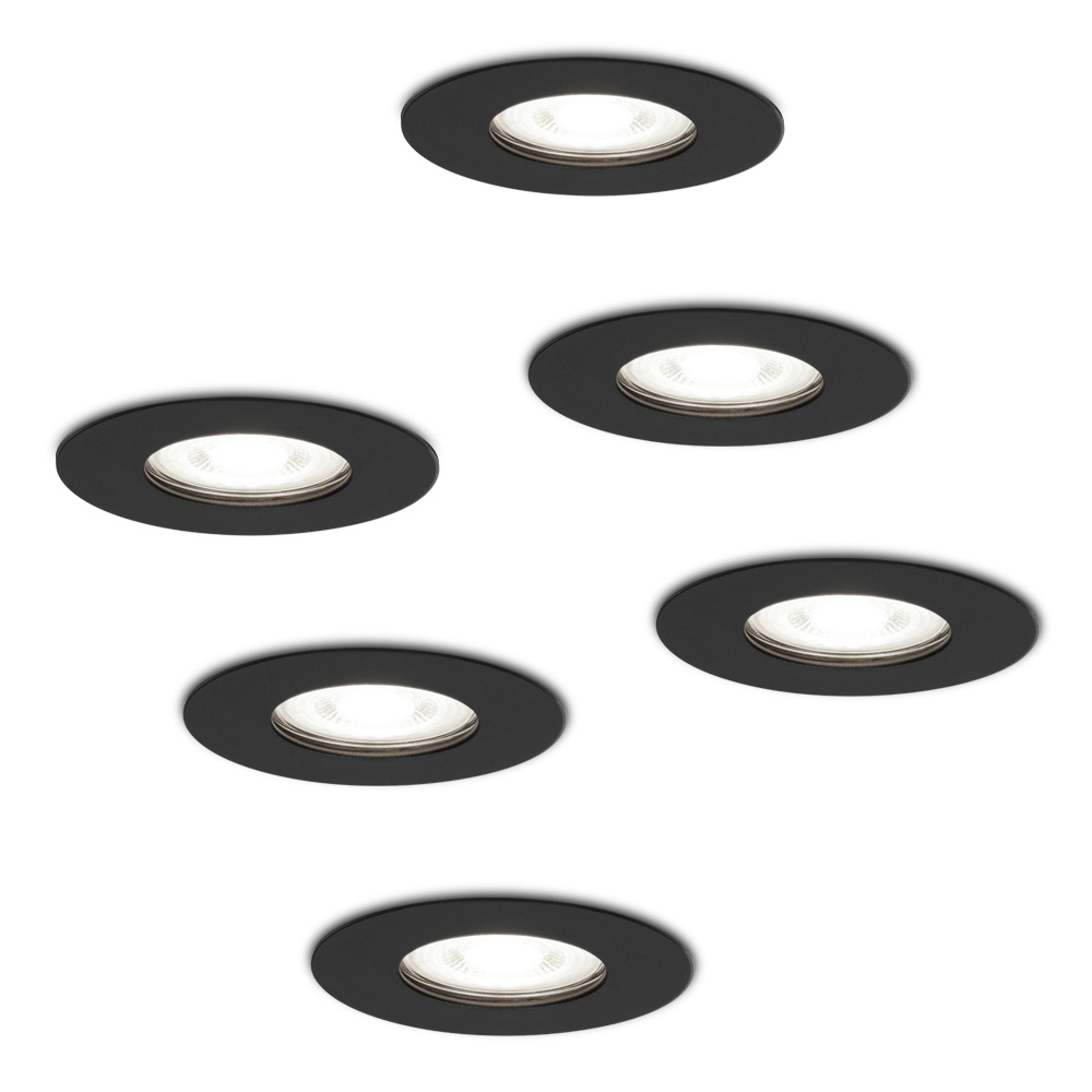 6x Bari LED Einbaustrahler - 4W 345lm - 6500K - GU10 - Rund - IP65 - Schwarz
