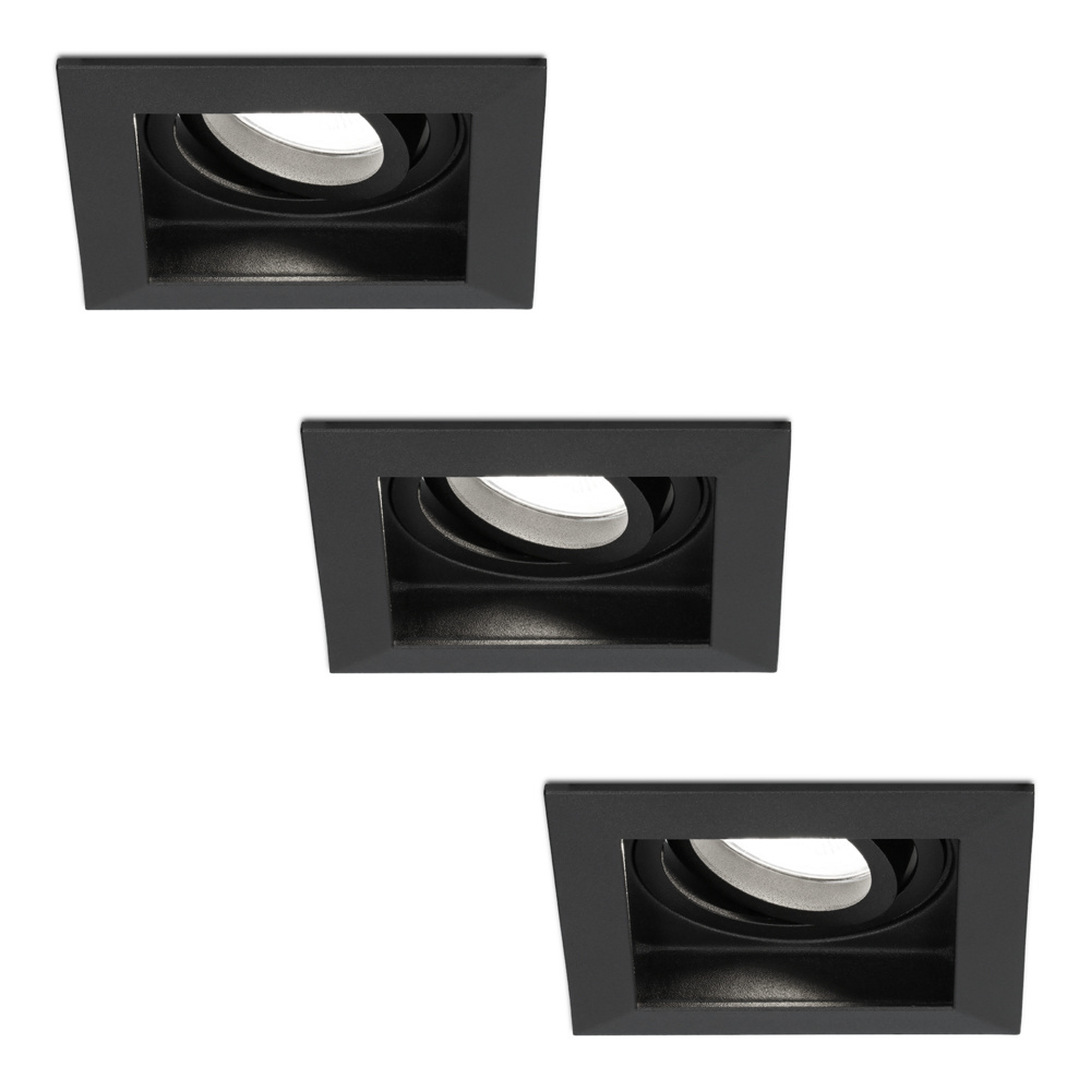 3x Durham LED Einbaustrahler Eckig - 4W 345lm - 6500K - Schwenkbar - Schwarz