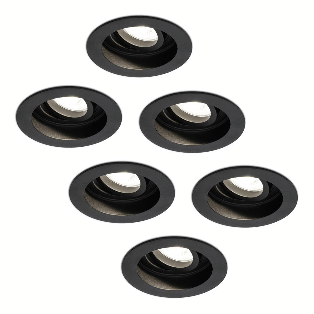 6x Laredo LED Recessed Downlights - GU10 4W 345lm - 4000K - Tiltable - Black