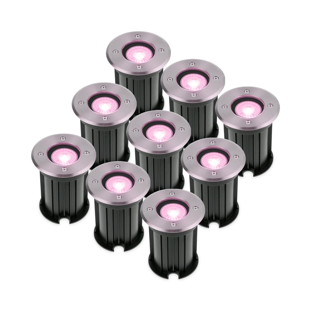 9x Maisy LED encastré rond connecté - Ø12cm - GU10 - RGBWW - 5,5W 345lm - IP67 - acier inoxydable