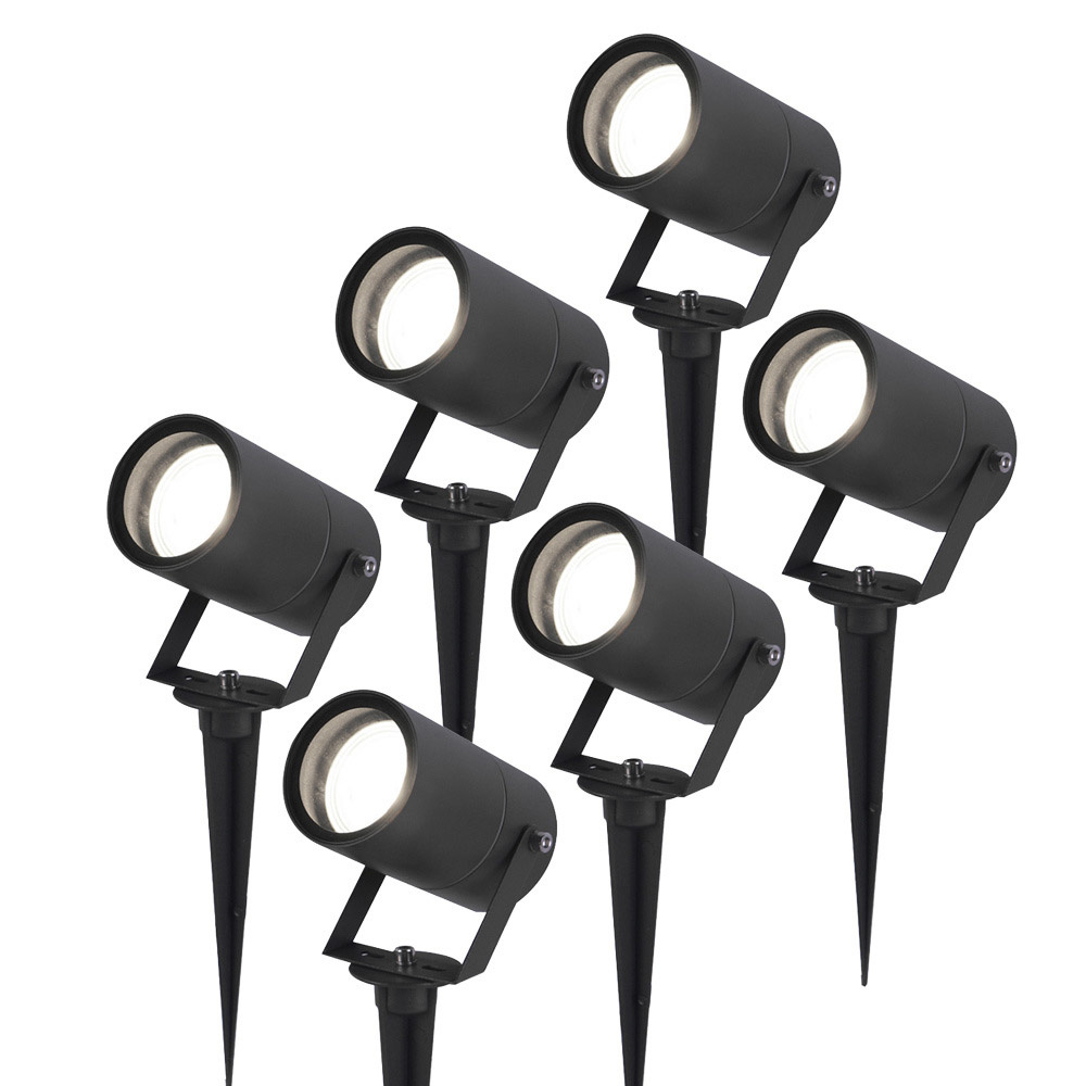 6x Spikey LED Prikspots - 4W 345lm - Kantelbaar - GU10 6500K - IP65 - Zwart