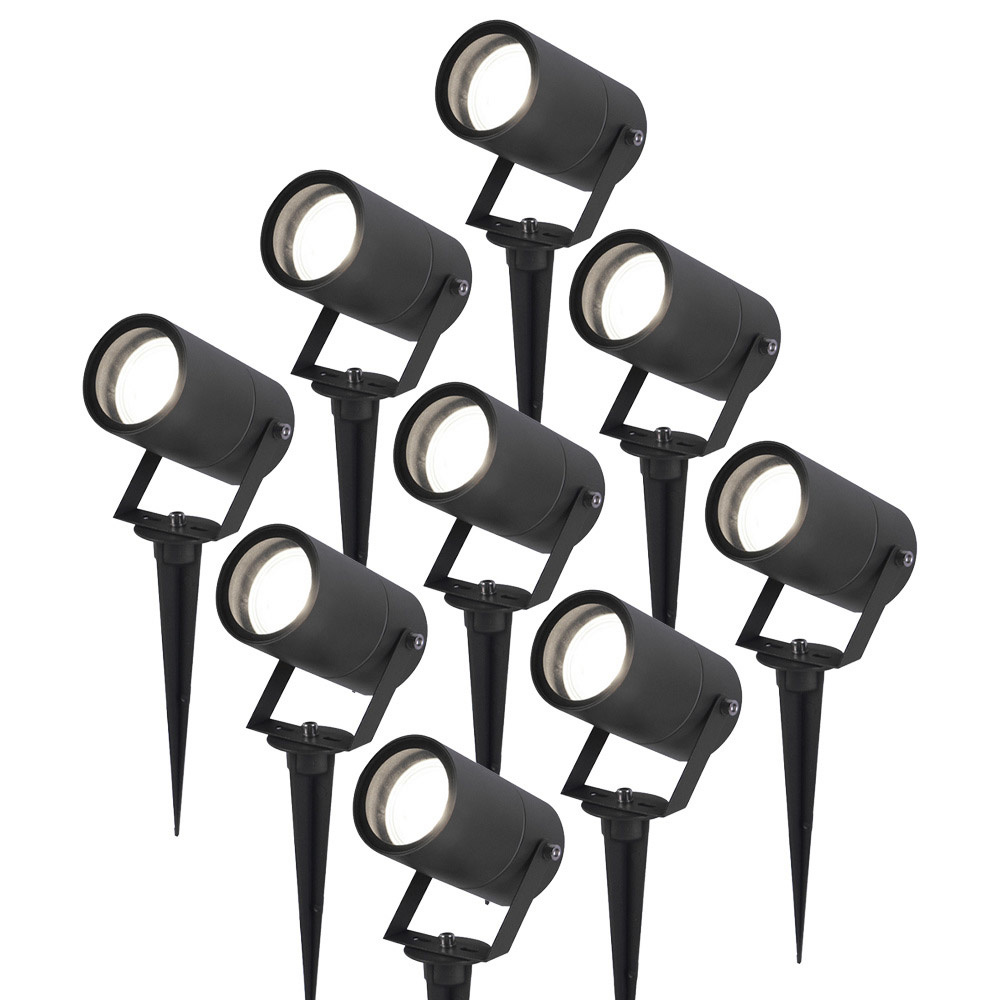 9x Spikey LED Gartenstrahler - GU10 4W 345lm - Schwenkbar - 6500K - IP65 - Schwarz