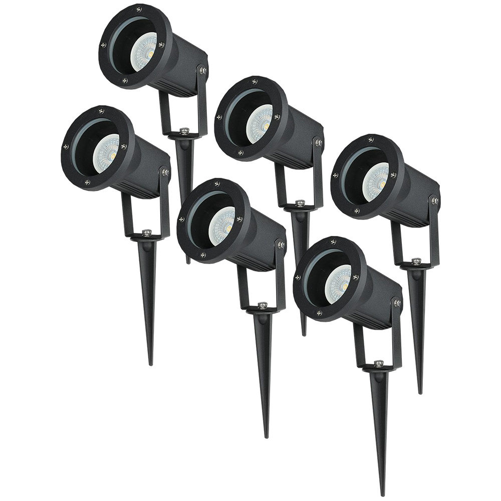 6x LED Spot à piquet - 4W 345lm - Inclinable - 6500K - IP65 - Noir