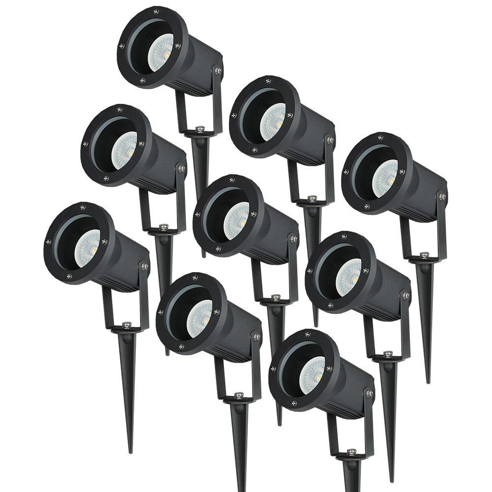9x LED Spot à piquet - 4W 345lm - Inclinable - 6500K - IP65 - Noir