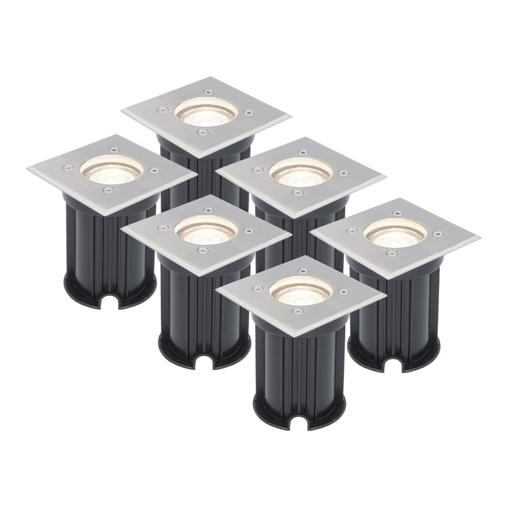6x LED In-Ground Lights Square - 4W 345lm - 4000K - Stainless steel - IP65