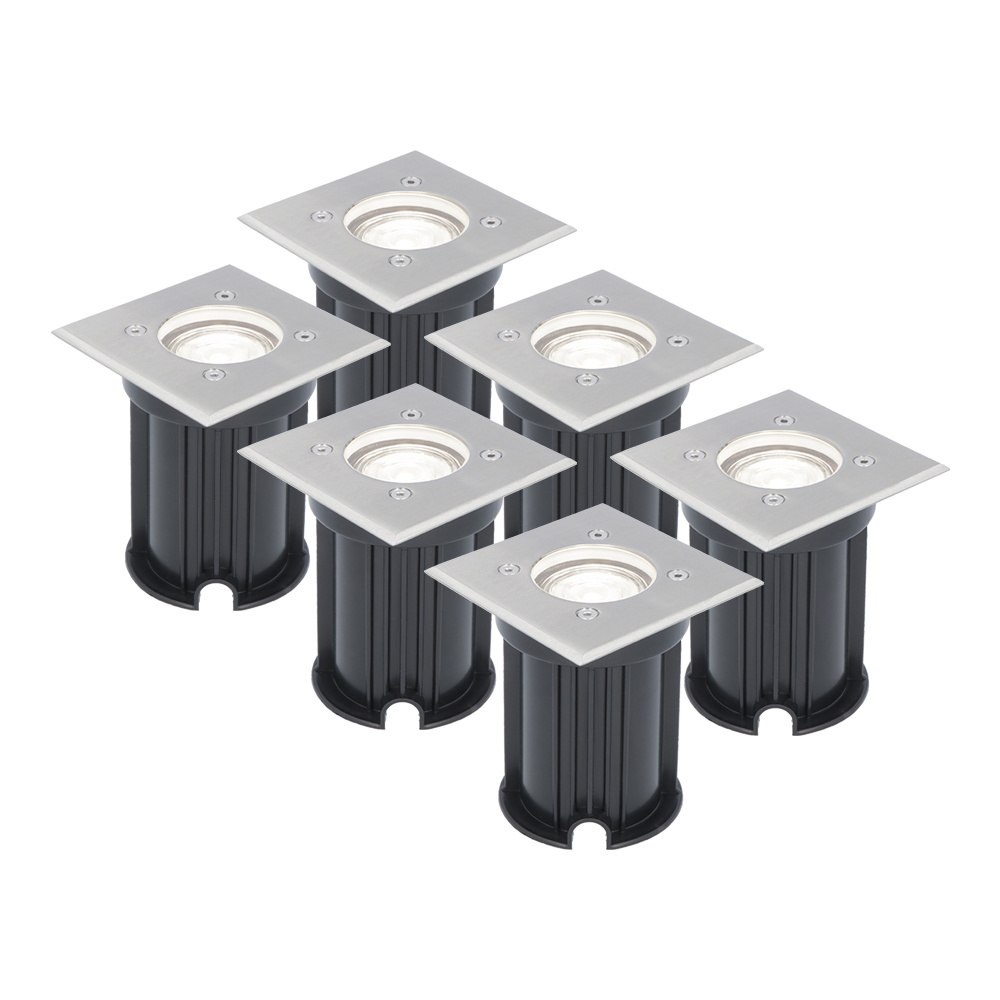 6x LED Nedgravningsspots Firkant - 4W 345lm - 6500K - Rustfrit stål - IP65
