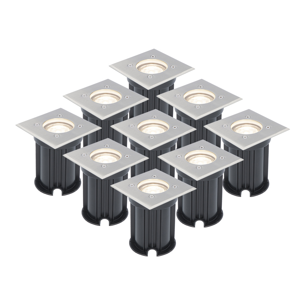 9x LED In-Ground Lights Square - 4W 345lm - 4000K - Stainless steel - IP65