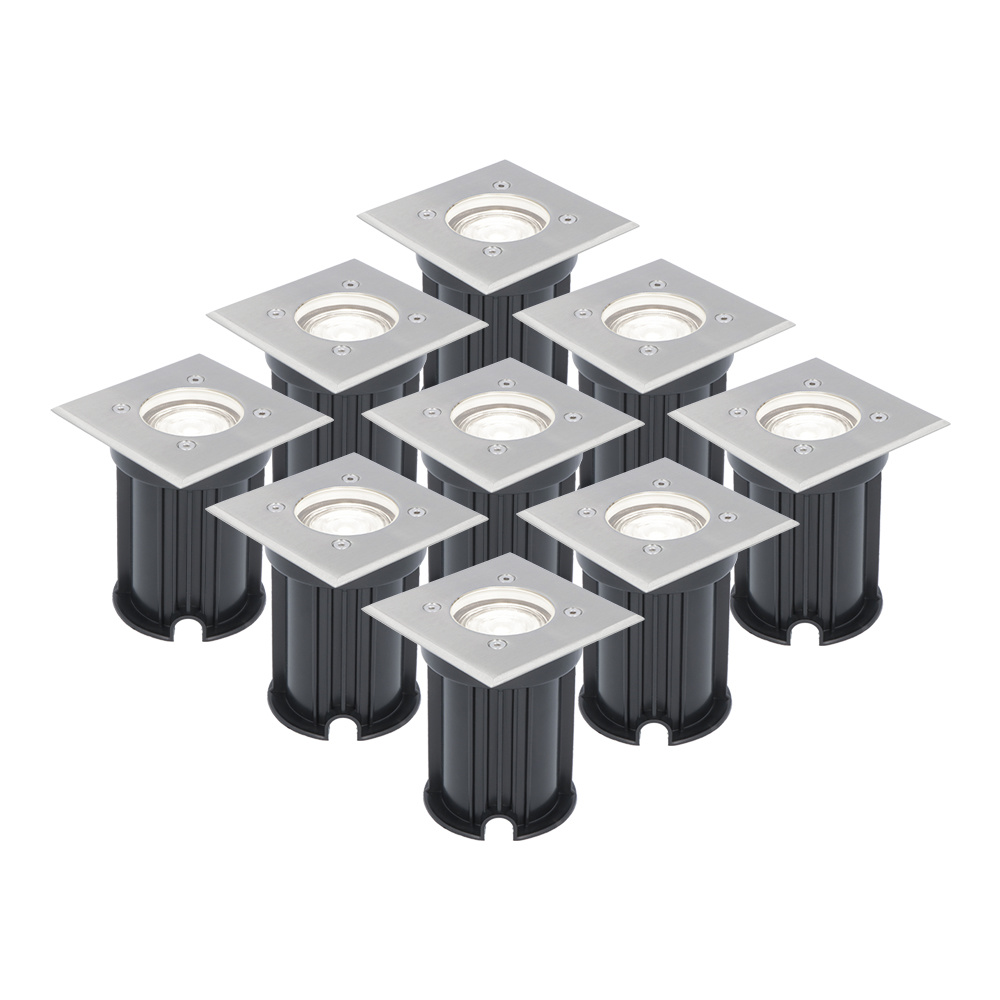 9x LED Bodenstrahler Eckig - 4W 345lm - 6500K - Edelstahl - IP65