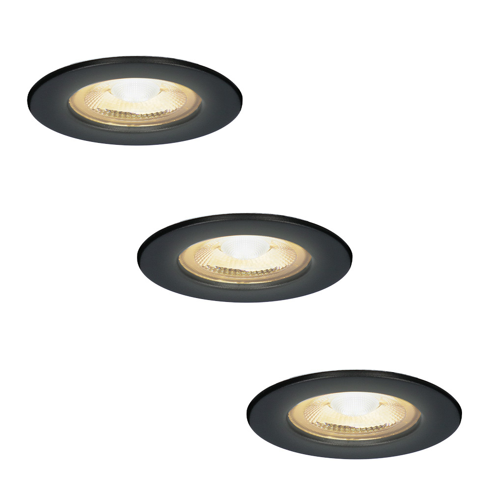 3x Nola LED Inbouwspots - 5W 480lm - 2700K - IP65 - Zwart - Lage inbouw