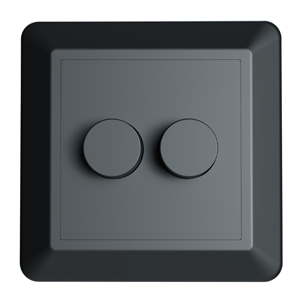 Afdekmateriaal met Dubbele Dimmer Button - voor LED dimmers - Druk/draaischakelaar - Zwart