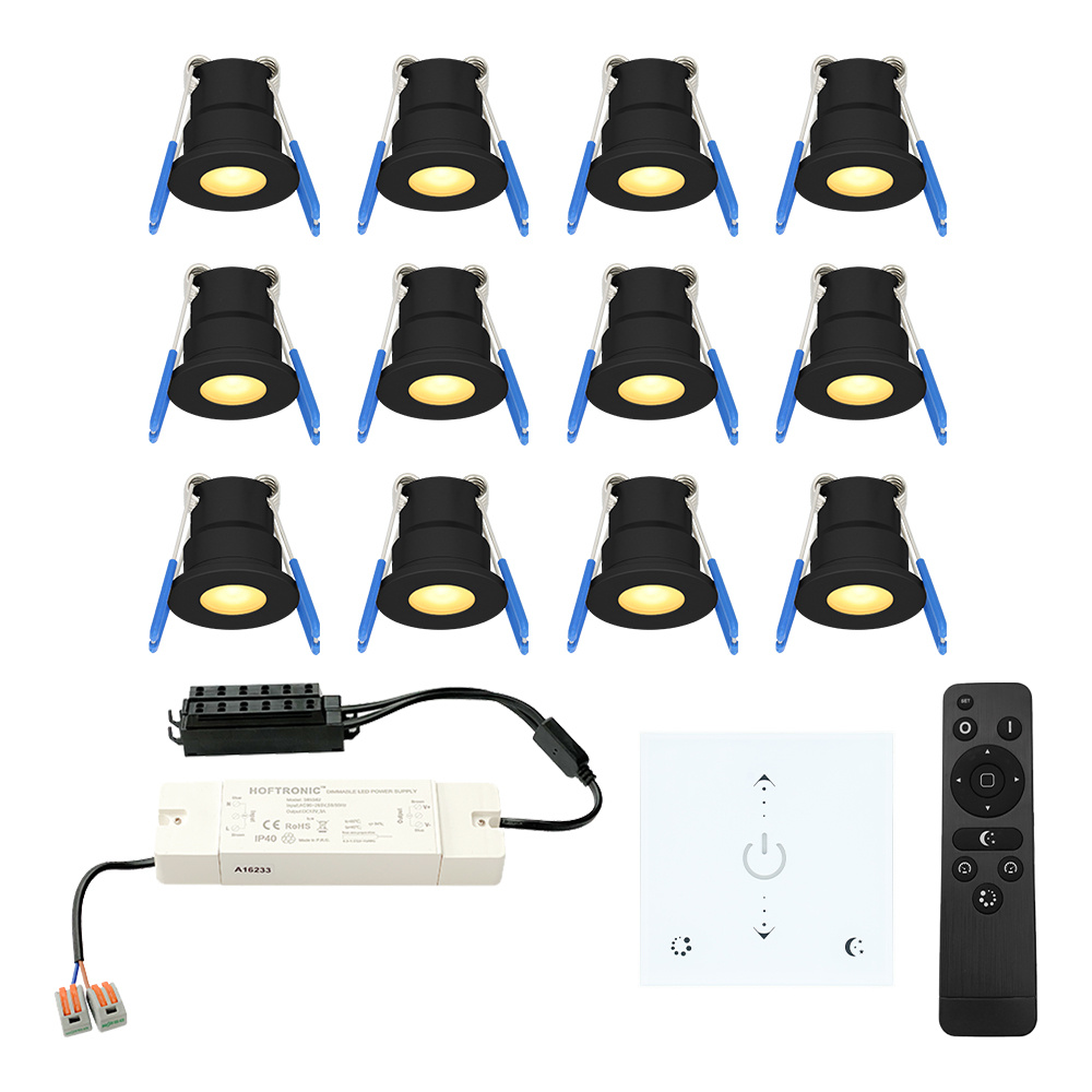 12x Milano Mini 12 V LED Einbaustrahler - Wanddimmer - 3 W 200 lm - 2700K - IP65