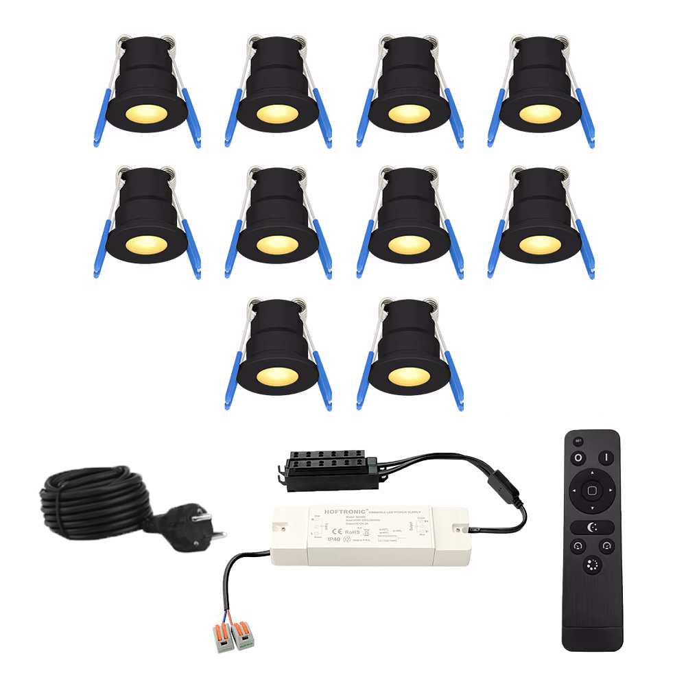 10x 12V 3W - Mini LED Inbouwspot - Zwart - Dimbaar - Verzonken - IP65 - 2700K