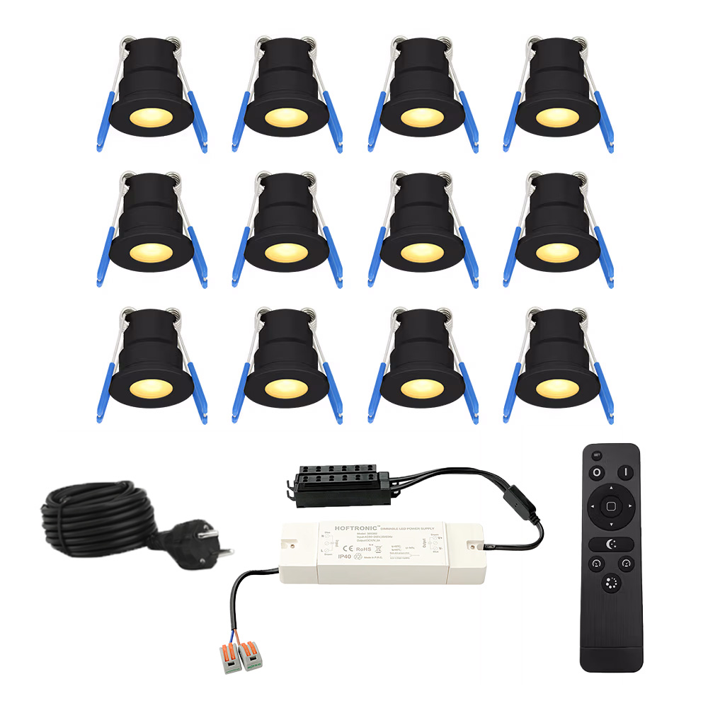 Set van 12 12V 3W - Mini LED Inbouwspot - Dimbaar - Verzonken - IP65 - 2700K