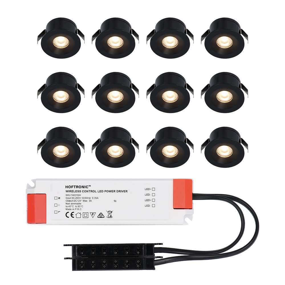 12 stk.Cadiz LED 12V LED Mini Spots - 3W 200lm - 2700K - IP44 - Sort