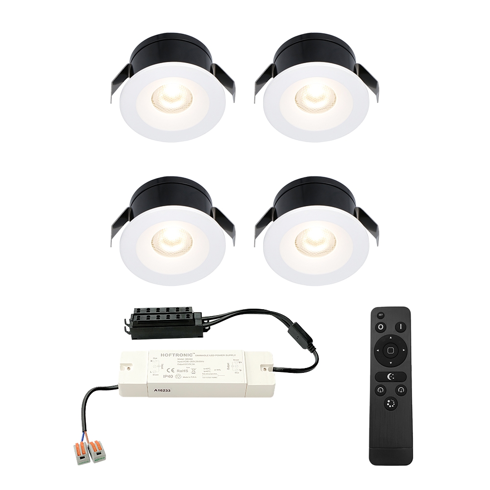 4x Cadiz LED 12V Mini indbygningsspot - 3W 200lm - Dæmpbar - 2700K - IP44 - Hvid