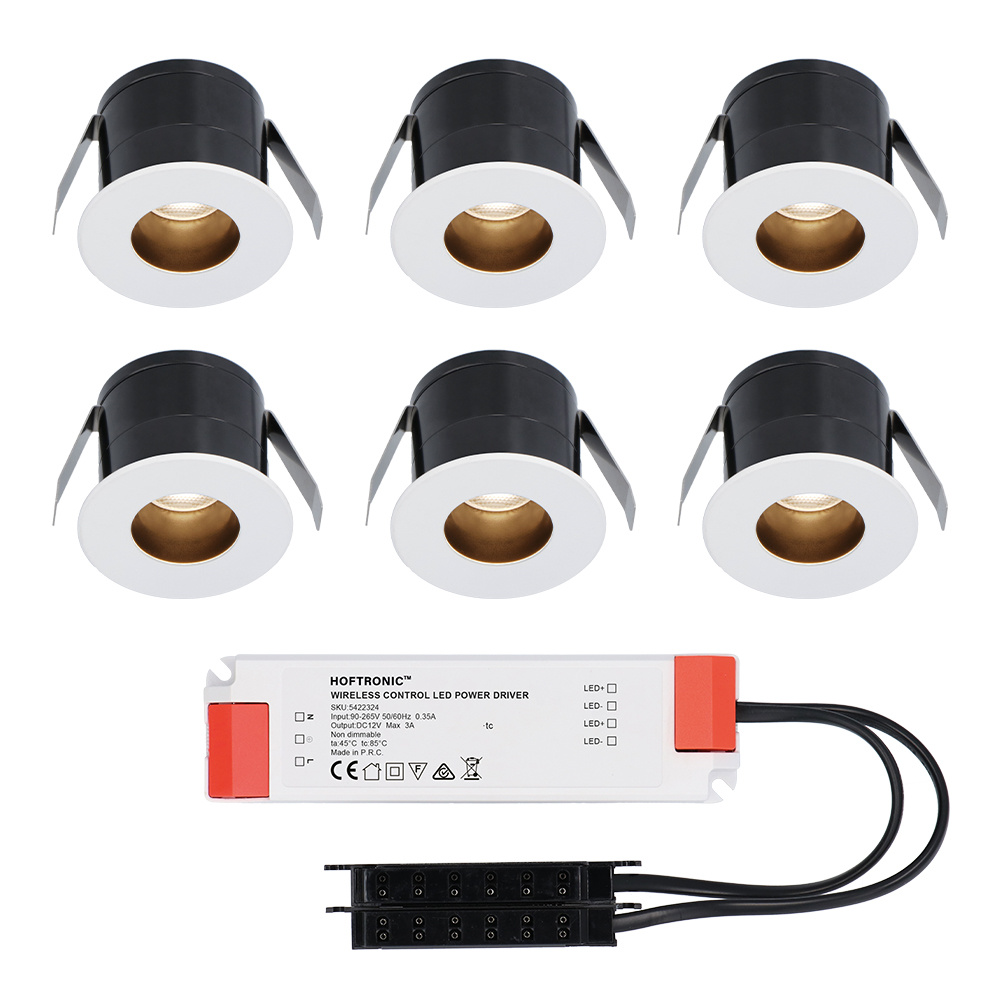 6x Olivia 12V Mini LED indbygningsspots - 3W 150lm - 2700K - IP44- Blændfri - Hvid