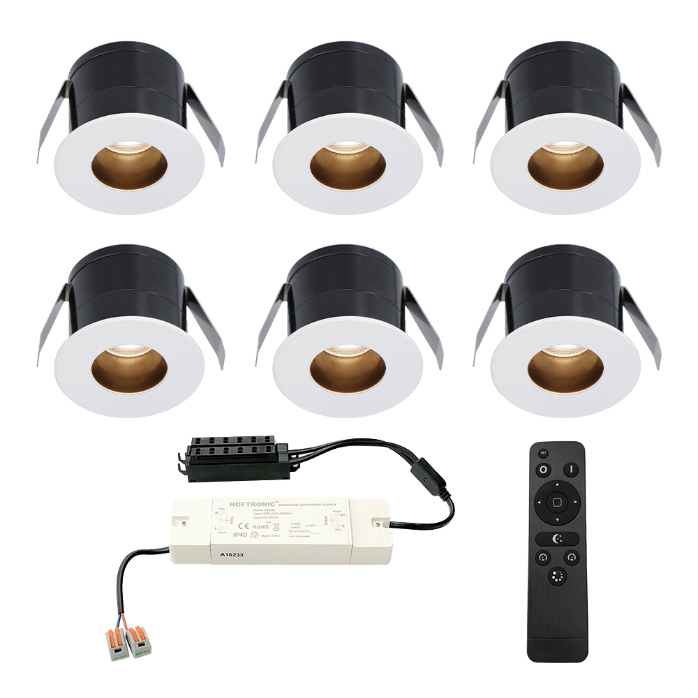 6x Olivia 12V Mini Mini indbygningsspot - 3W 150lm - Dæmpbar - 2700K - IP44 - Hvid