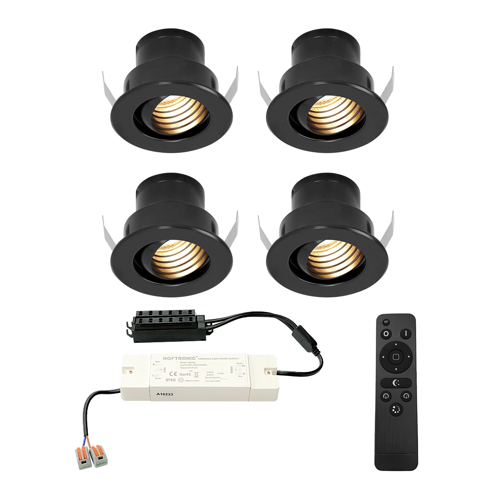 4x Medina 12V Mini Indbygningsspots - 3W 150lm - Dæmpbar - Vipbar - 2700K - IP44