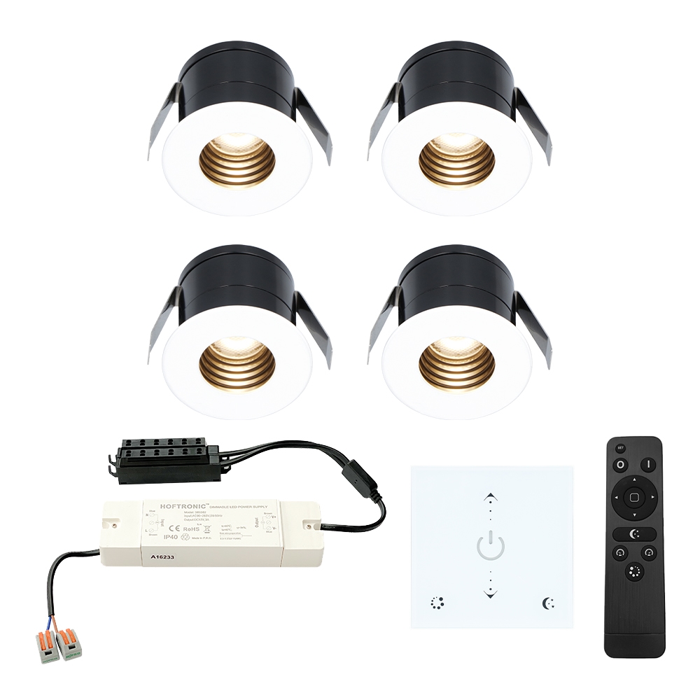 4x Betty 12V Mini LED Einbaustrahler - Wanddimmer - 3W 140lm - 2700K - IP44 - Weiß