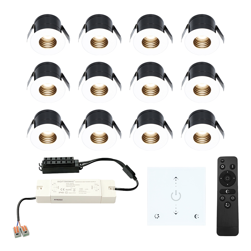 12x Betty 12V Mini LED Einbaustrahler - Wanddimmer - 3W 140lm - 2700K - IP44 - Weiß