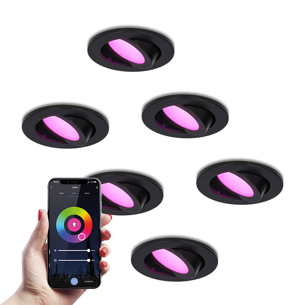 6x Vienna Spot Encastrable Connectée - 6W 450 Lumen - Wifi + Ble - RGBWW - Noir