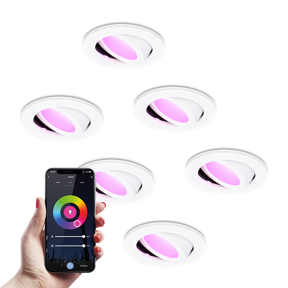 6x Vienna Spot Encastrable Connectée - 6W 450 Lumen - Wifi + Ble - RGBWW - Blanc
