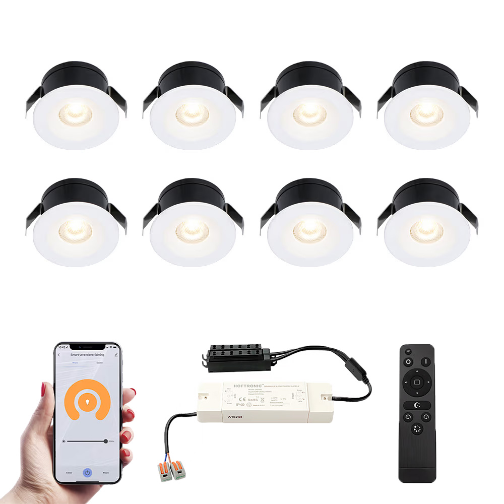 8x Cadiz Smart Mini LED Einbaustrahler mit trafo - 12V 3W 200lm - 2700K - IP44