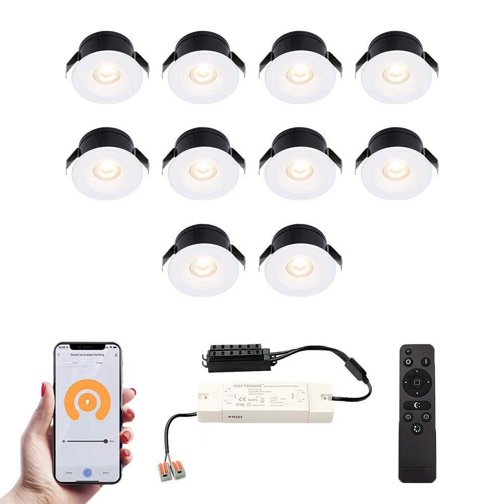 10x Cadiz Smart Mini LED Einbaustrahler mit trafo - 12V 3W 200lm - 2700K - IP44