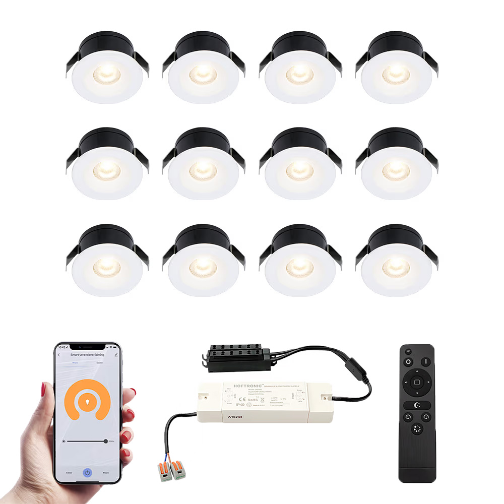 12x Cadiz Smart Mini LED Spots med trafo - 12V 3W 200lm - 2700K - IP44 - Hvid