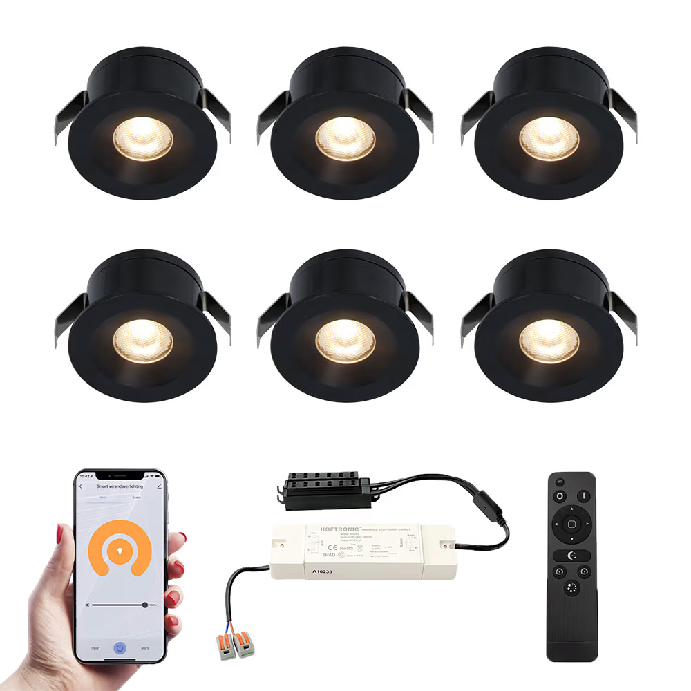 6x Cadiz Smart Mini LED Spots med trafo - 12V 3W 200lm - 2700K - IP44 - Sort