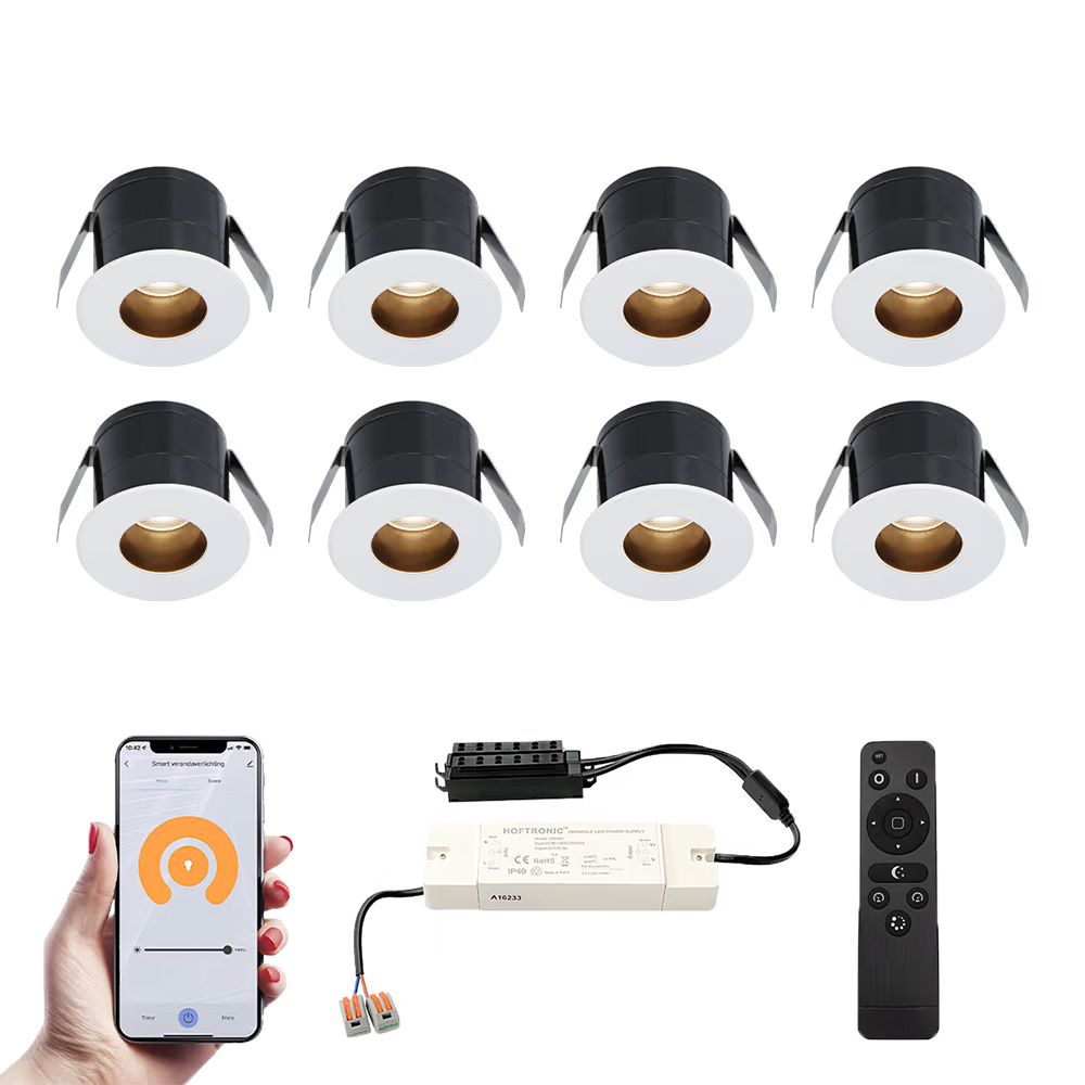 8x Olivia Smart Mini LED Einbaustrahler mit trafo - 12V 3W 150lm - 2700K - IP44