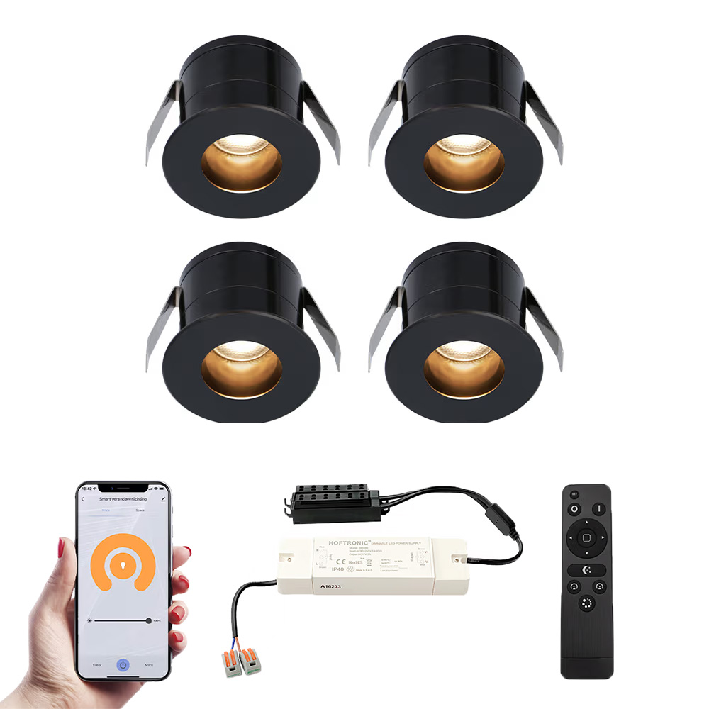 4x Olivia Smart Mini LED Einbaustrahler mit trafo - 12V 3W 150lm - 2700K - IP44