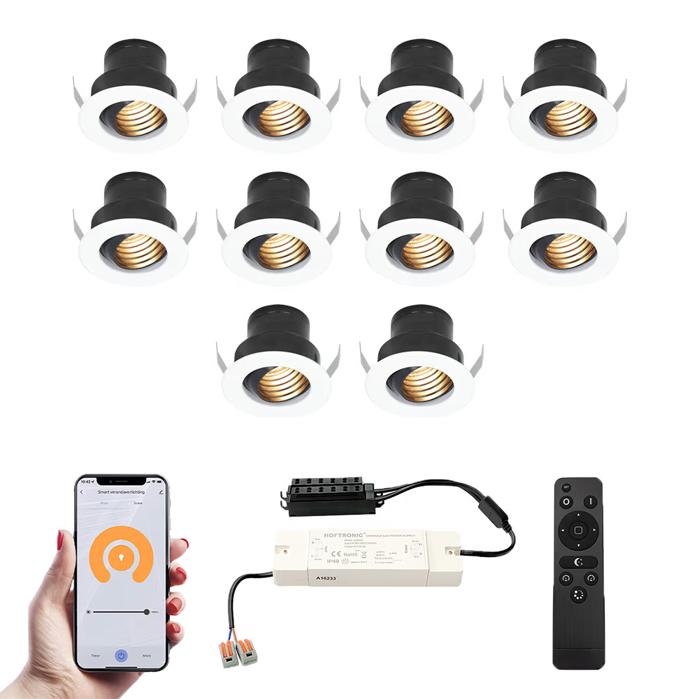 10x Medina Smart Mini Spots med trafo - 12V 3W 150lm - 2700K - IP44 - Hvid