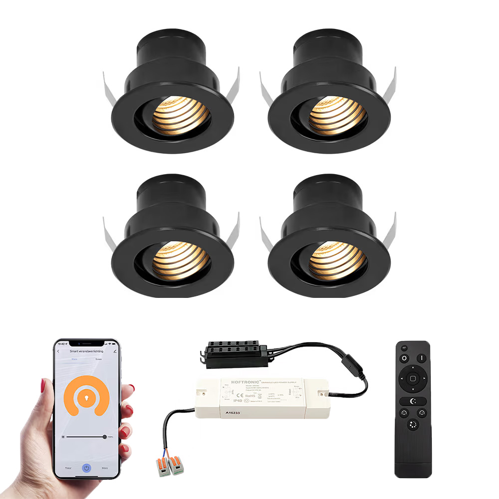 4x Medina Smart Mini Spots med trafo - 12V 3W 150lm - 2700K - IP44 - Sort