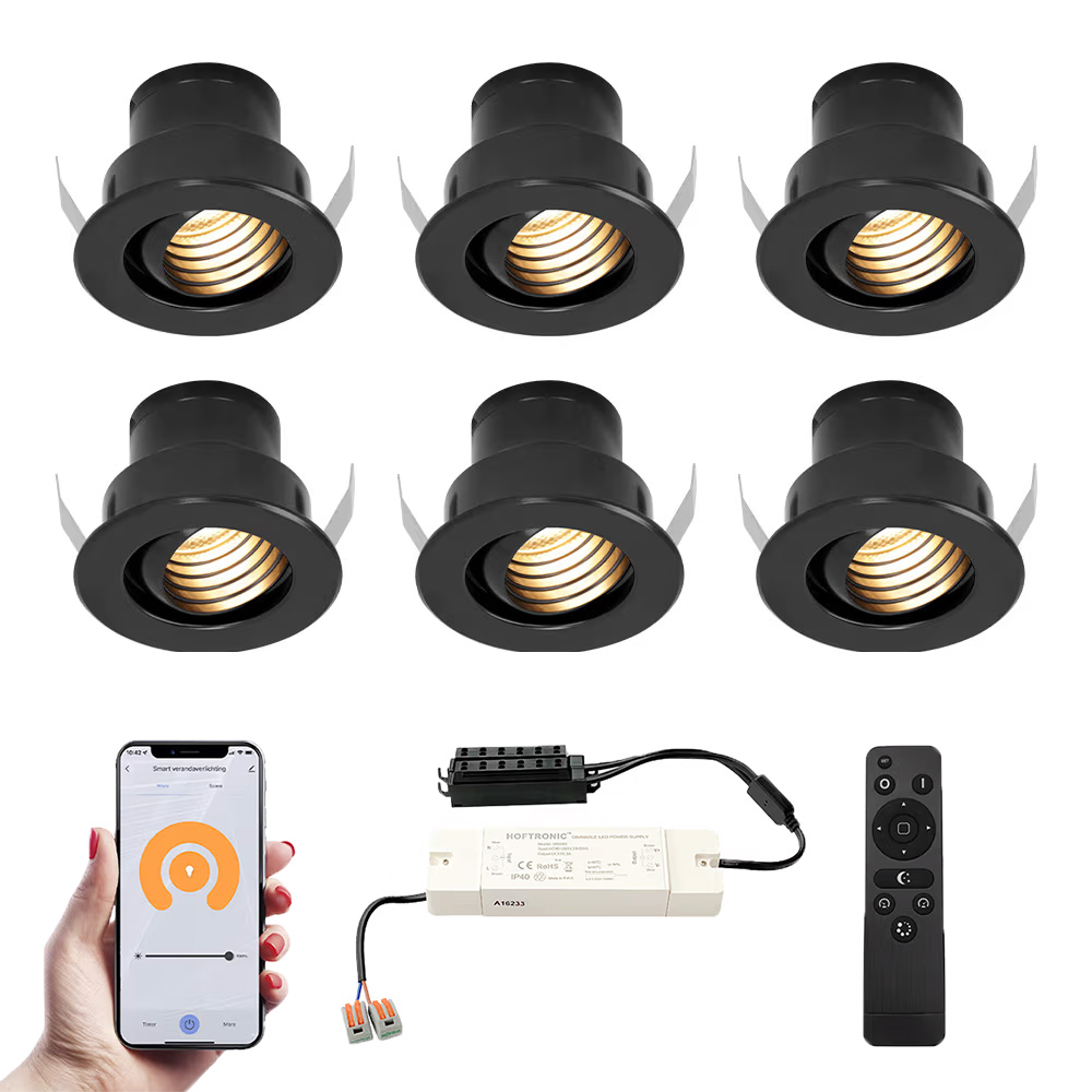 6x Medina Smart Mini Spots med trafo - 12V 3W 150lm - 2700K - IP44 - Sort