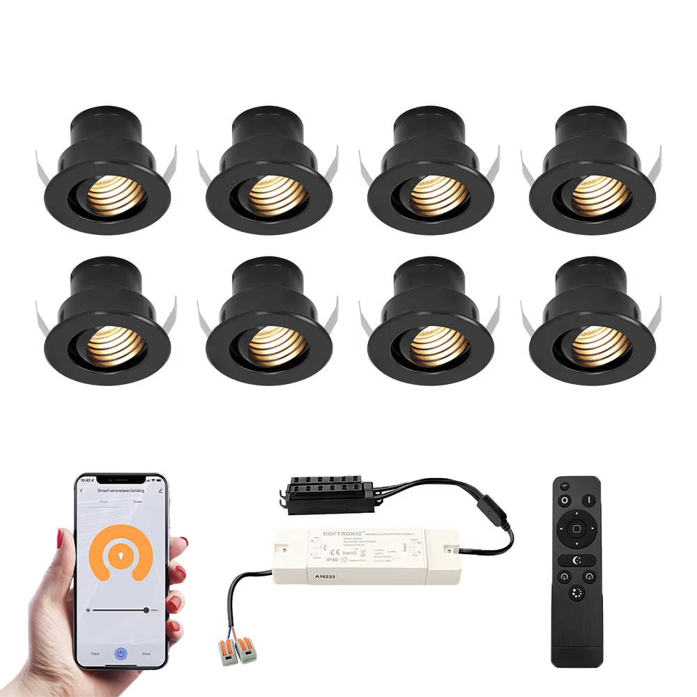 8x Medina Smart Mini Spots med trafo - 12V 3W 150lm - 2700K - IP44 - Sort