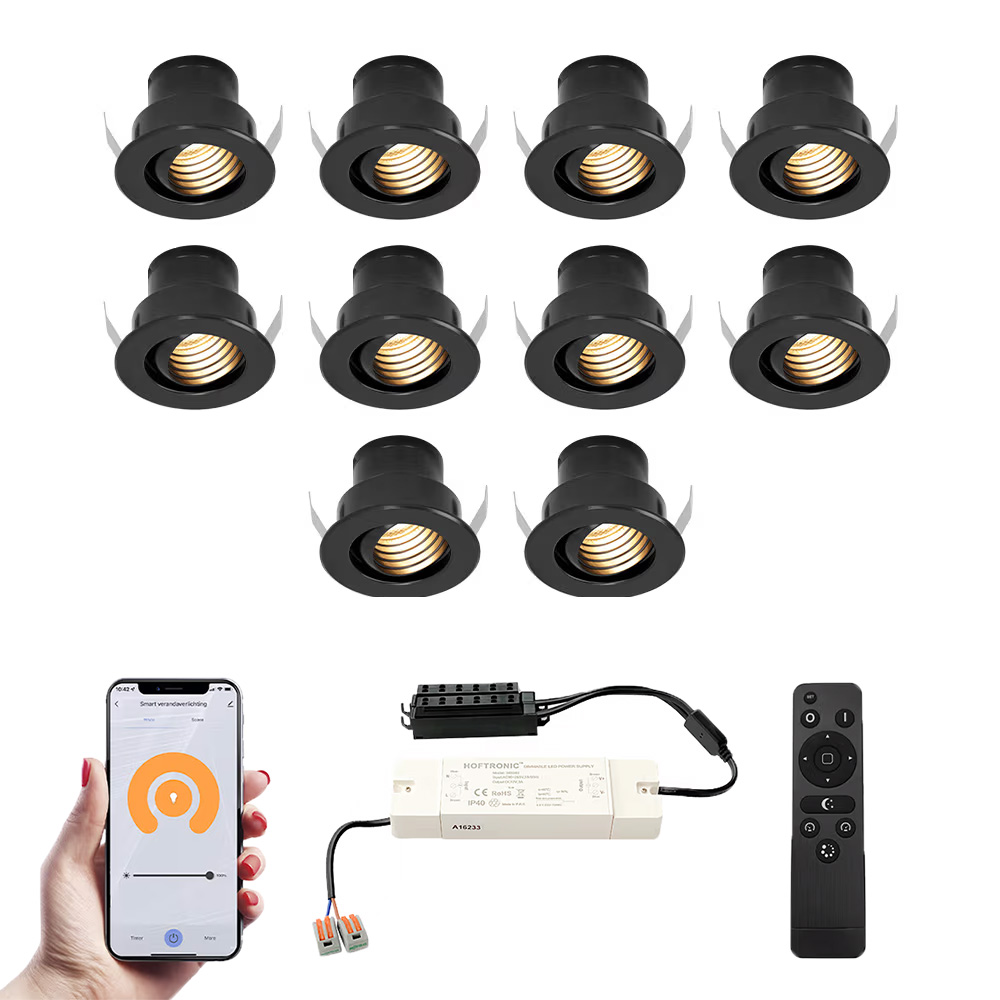 10x Medina Smart Mini Spots med trafo - 12V 3W 150lm - 2700K - IP44 - Sort