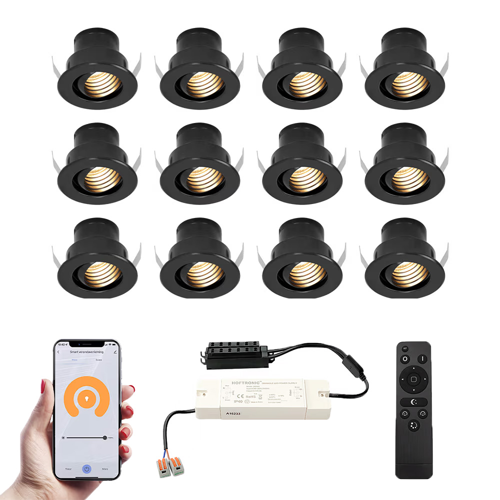 12x Medina Smart Mini Spots med trafo - 12V 3W 150lm - 2700K - IP44 - Sort