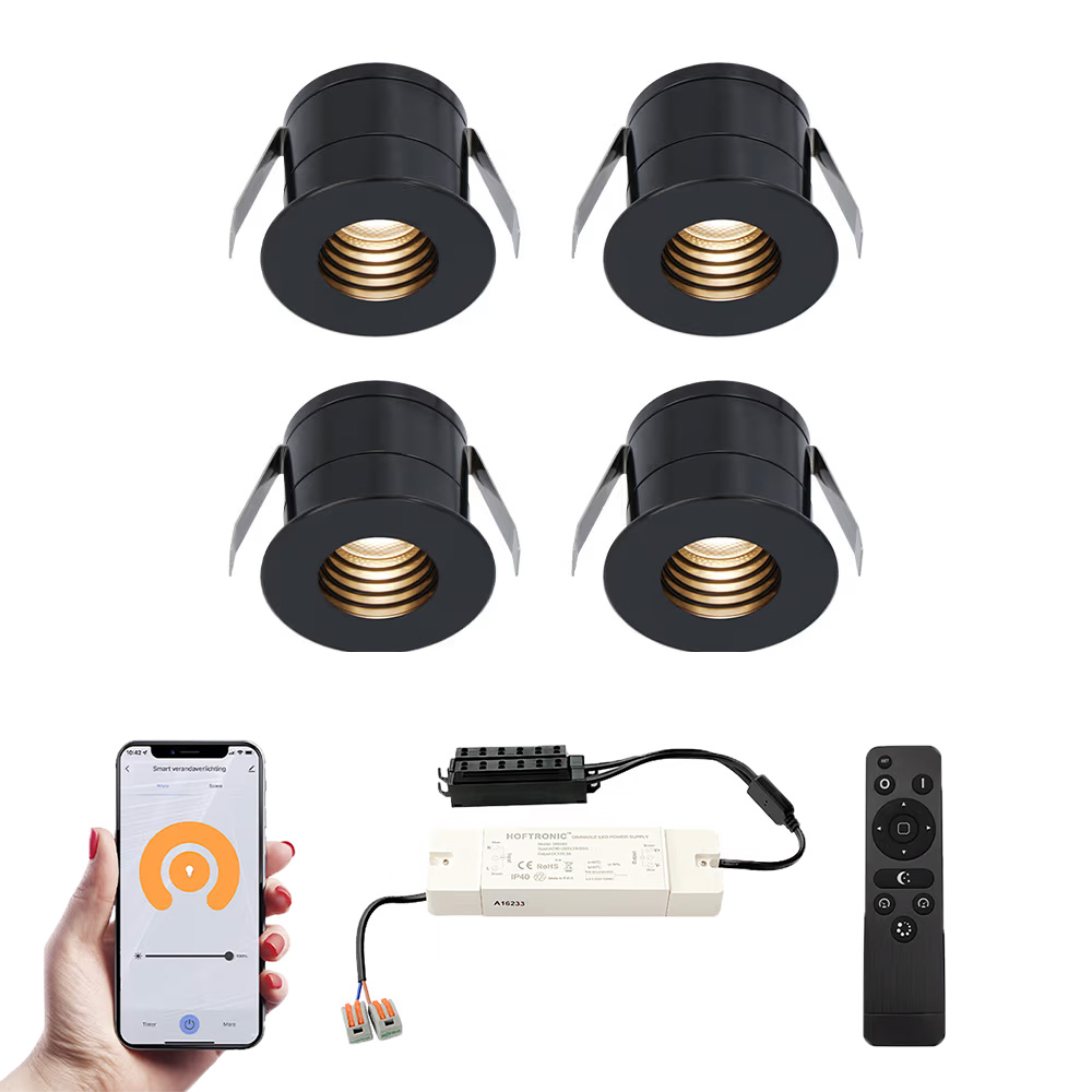 4x Betty Smart Mini LED Spots med trafo - 12V 3W 140lm - 2700K - IP44 - Sort