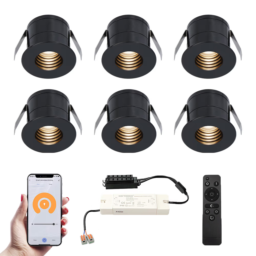 6x Betty Smart Mini LED Spots med trafo - 12V 3W 140lm - 2700K - IP44 - Sort