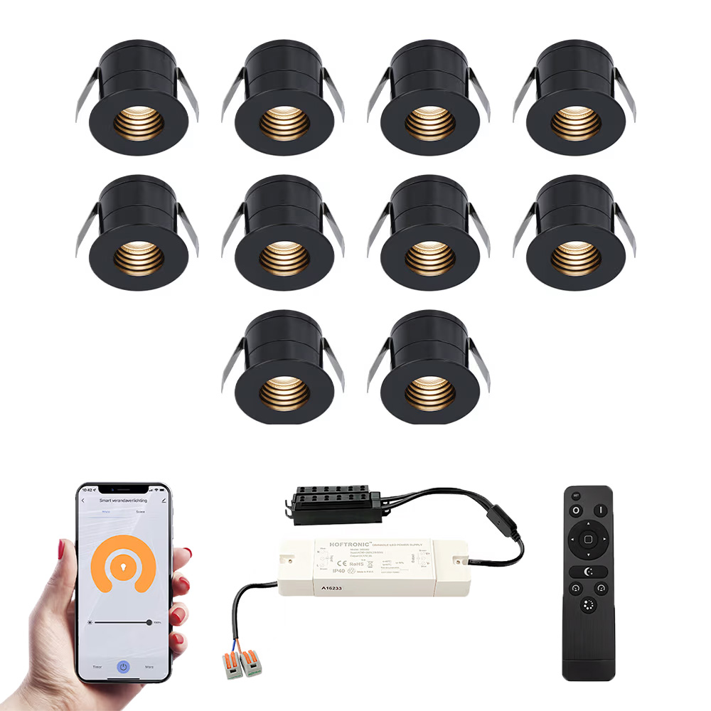 10x Betty Smart Mini LED Spots med trafo - 12V 3W 140lm - 2700K - IP44 - Sort
