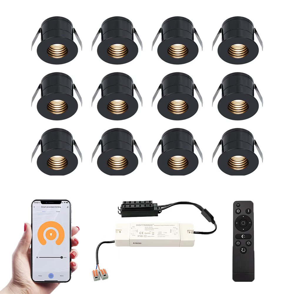 12x Betty Smart Mini LED Spots med trafo - 12V 3W 140lm - 2700K - IP44 - Sort