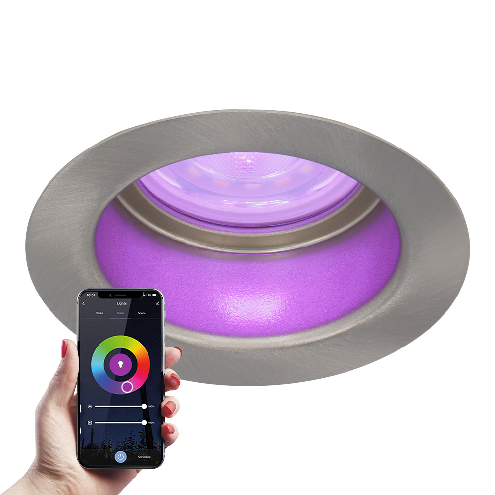 Mari Smart Einbaustrahler - 5,5W 345 Lumen - Wifi + Ble - RGBWW - GU10 - Edelstahl