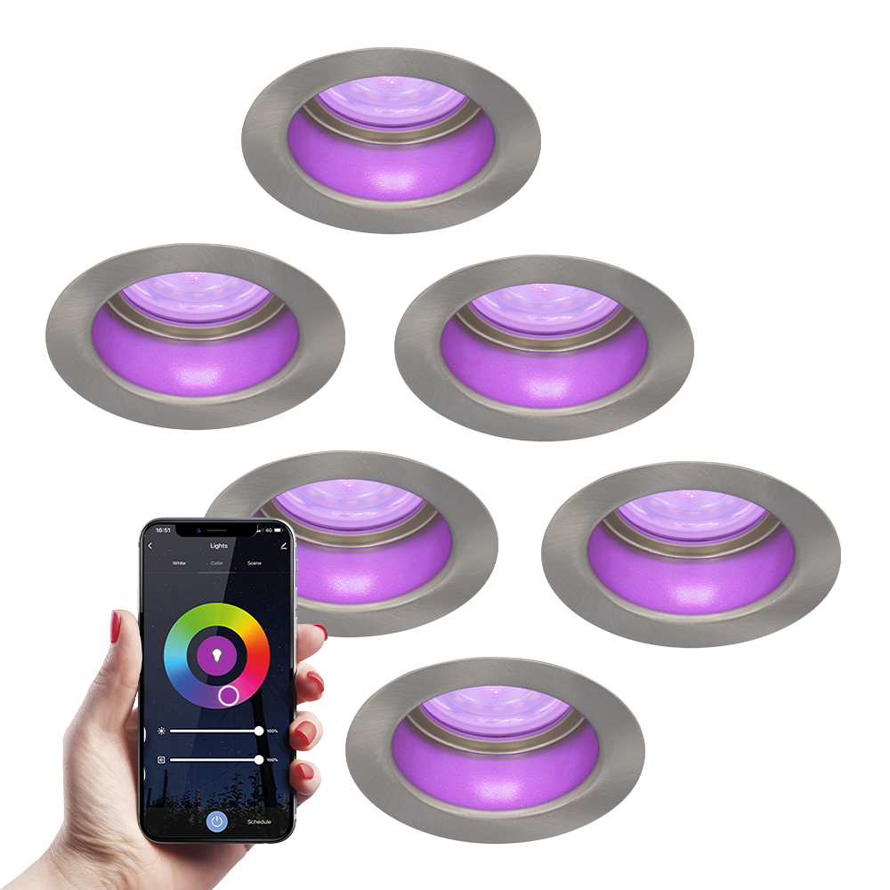 6x Mari Smart Einbaustrahler - 5,5W 345 Lumen - Wifi + Ble - RGBWW - Edelstahl