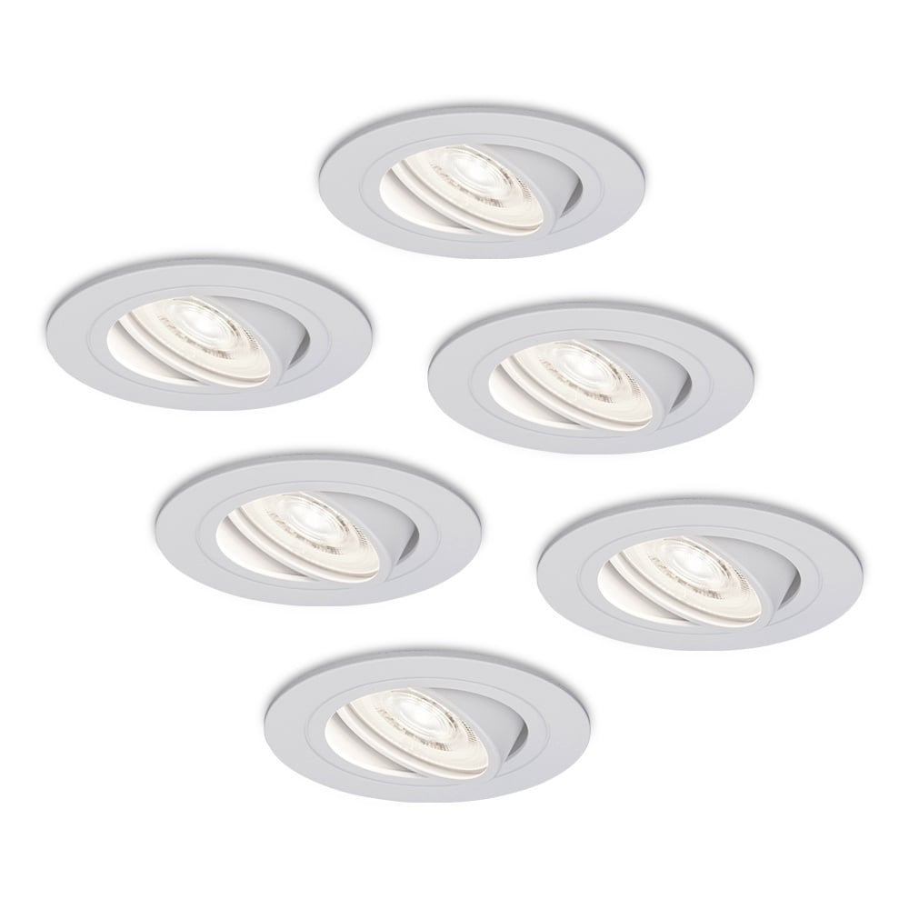 6x Pittsburg LED Recessed Downlights Thin - 3.8W 270lm - 6000K - Tiltable - White