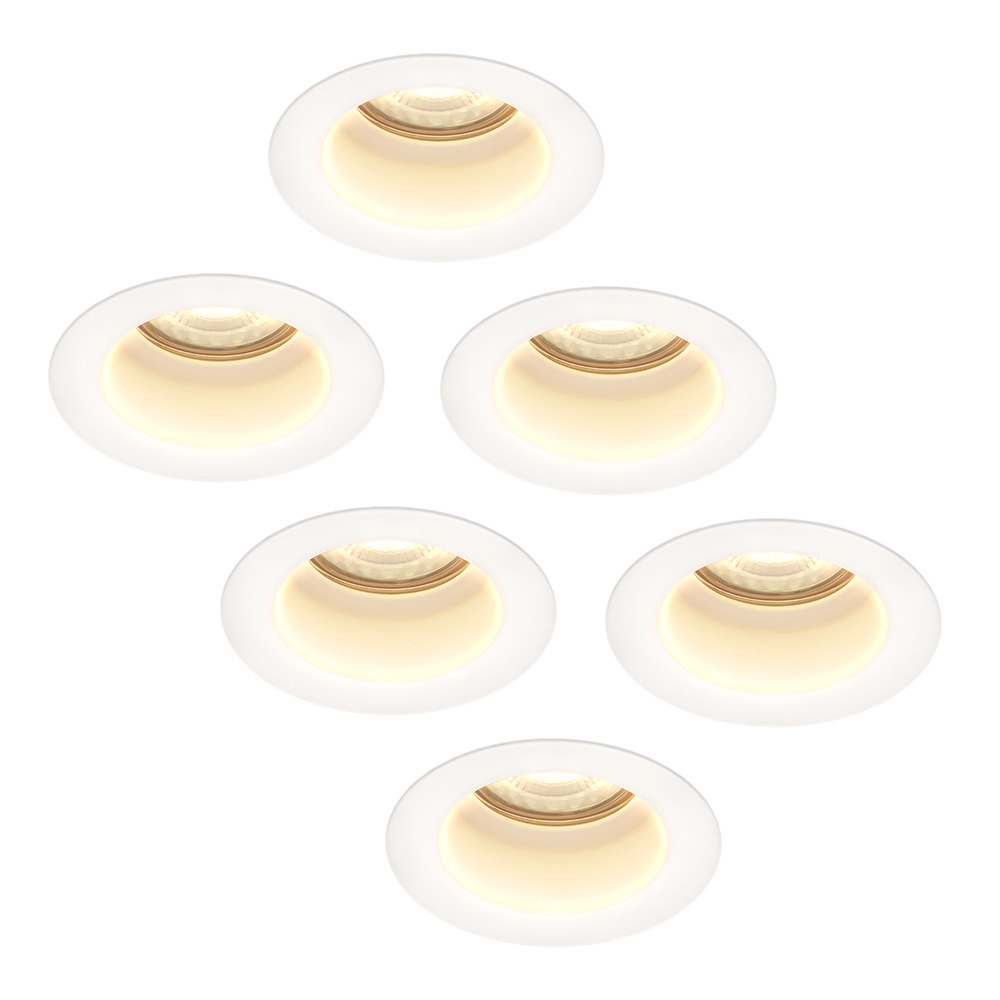 6x Mari LED Einbaustrahler flach - 6W 570 Lumen - 2700K - Blendfrei - Weiß