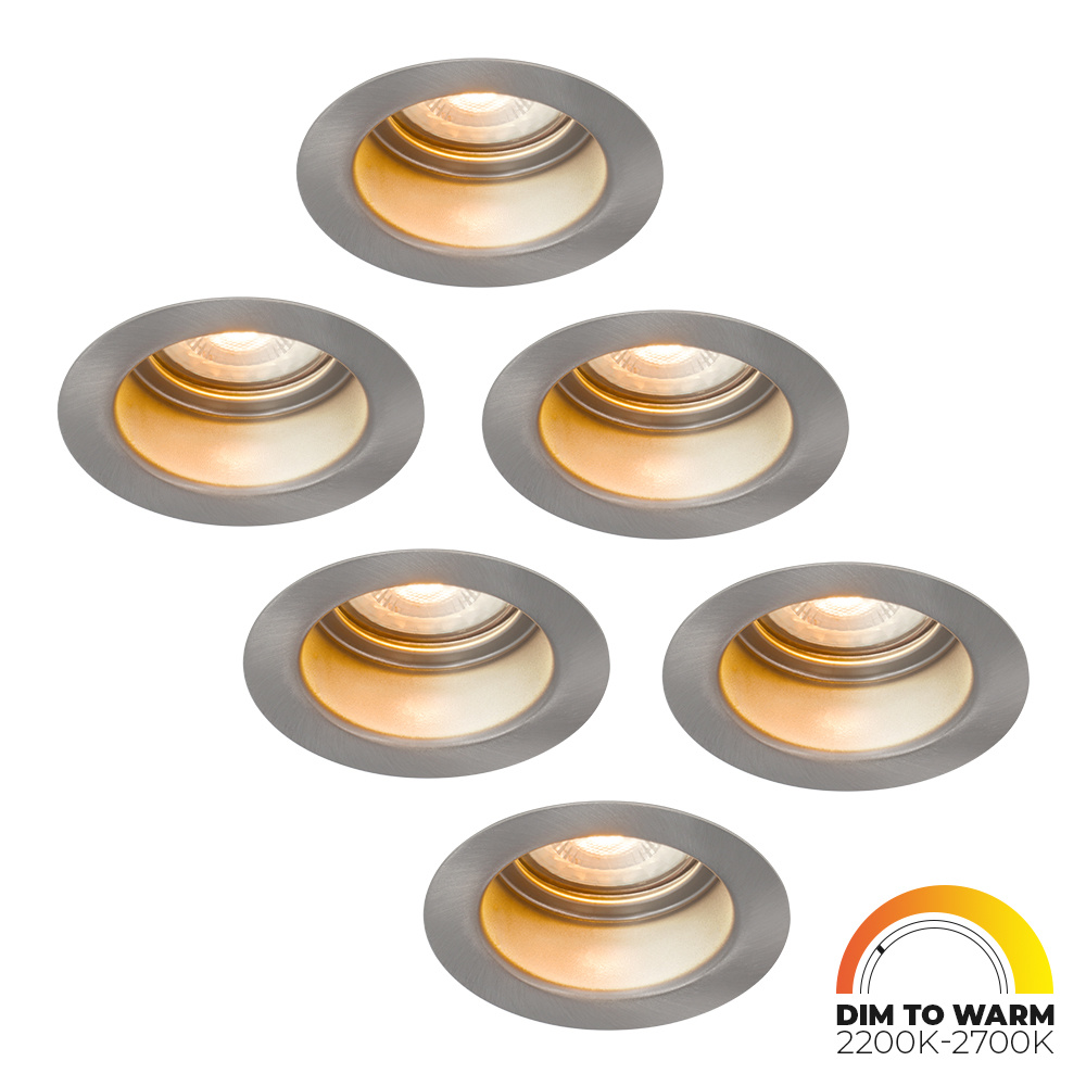 6x Mari Spot LED Encastrable Plat - 3.8W 220 Lumen - Gradation à chaud - Acier Inox